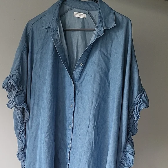 Zata Blue Ruffled Button-Up Shirt - Picture 3 of 6